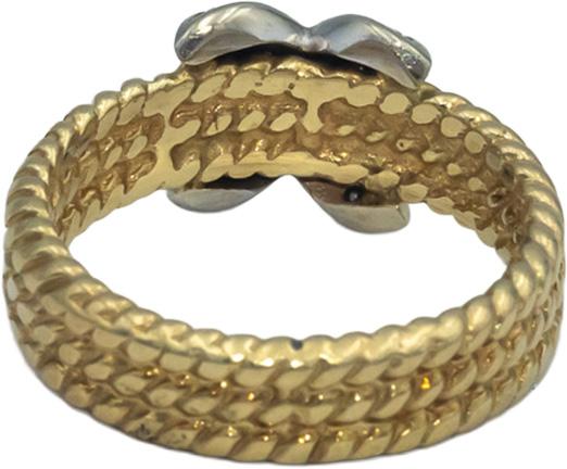 14k White & Yellow Gold Diamond "X" Cable Band Ring 0.06CT Size 5.25