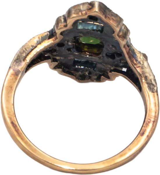Vintage Antique 10k Gold & Silver 1.25CT Diamond and Tourmaline Ring Size 6.75