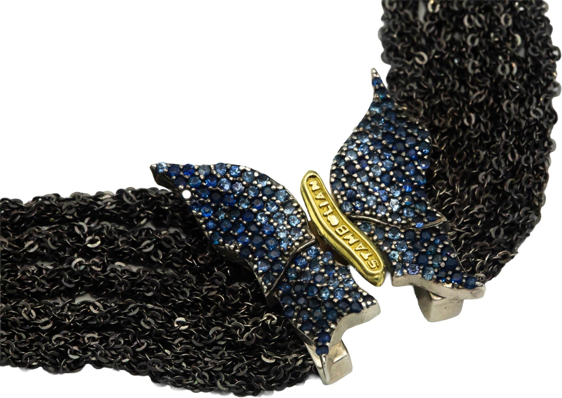 STAMBOLIAN 18k Gold Sterling Silver 2.50CT Sapphire Butterfly Chain Necklace