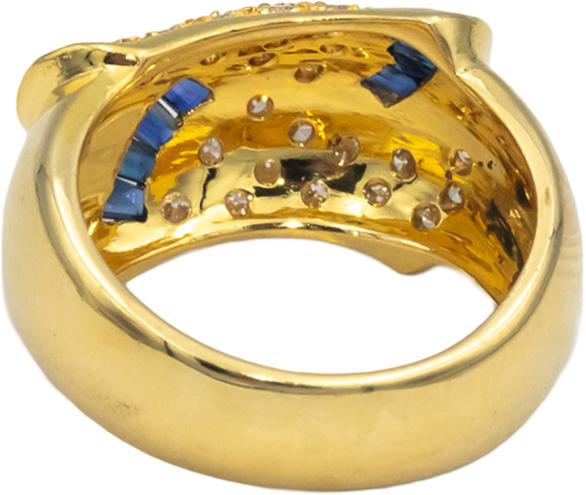 18k Yellow Gold 1.55CT Diamond and Sapphire Cluster Band Ring Size 7.5
