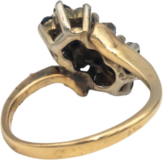 14k Yellow Gold 0.45CT Diamond and Sapphire Flower Ring Size 4.75