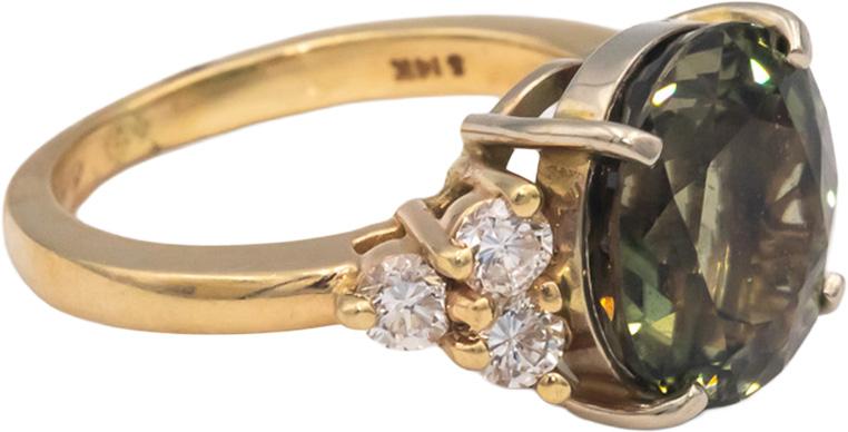 14k Yellow Gold 5.54CT VS Diamond and Green Tourmaline Cocktail Ring Size 6