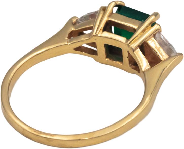 14k Yellow Gold 1.35CT Diamond and Emerald Three Stone Band Ring Size 5.25
