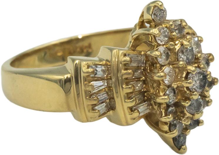 14k Yellow Gold Jewelry 0.50CT Round and Baguette Diamond Cocktail Ring Size 7