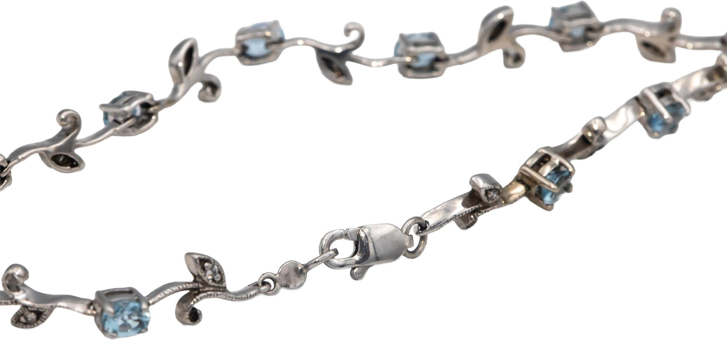 14k White Gold Diamond and Aquamarine Floral Link Bracelet 1.56CT