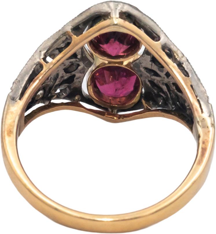 Vintage Antique 10k Gold & Silver 0.20CT Diamond and Tourmaline Ring Size 7.25