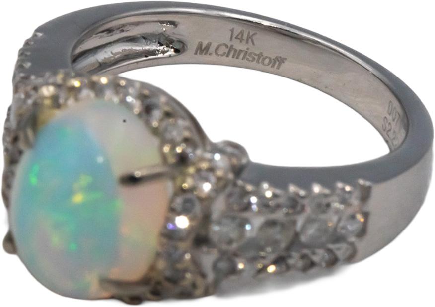 M. CHRISTOFF 14k White Gold 2.93CT Diamond and Opal Ring Size 6.25