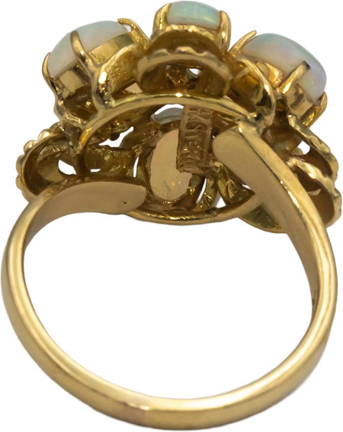 18k Yellow Gold Cabochon Opal Flower Cluster Ring 1.50CT Size 6