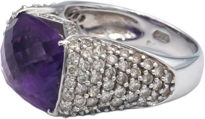 14k White Gold 6.0CT Diamond and Amethyst Cluster Pave Cocktail Ring Size 7