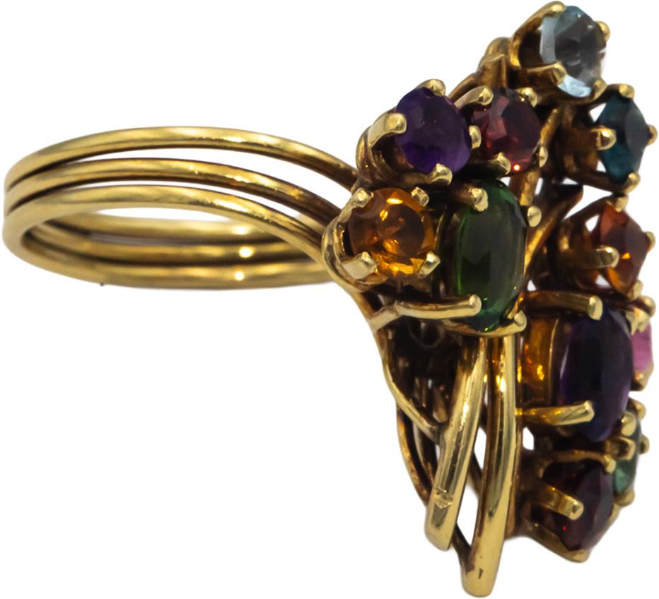 18k Yellow Gold 2.50CT Assorted Rainbow Gemstone Cluster Ring Size 7