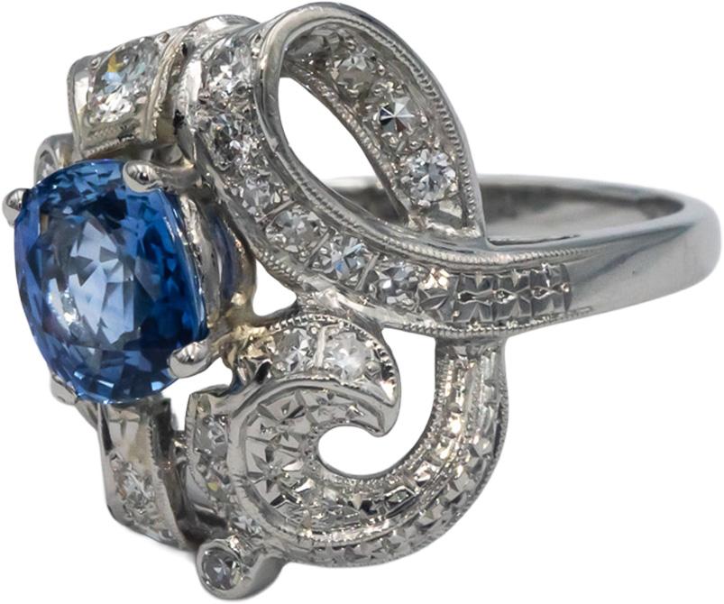 Vintage Antique Platinum Diamond and Sapphire Cocktail Ring 2.35CT Size 9