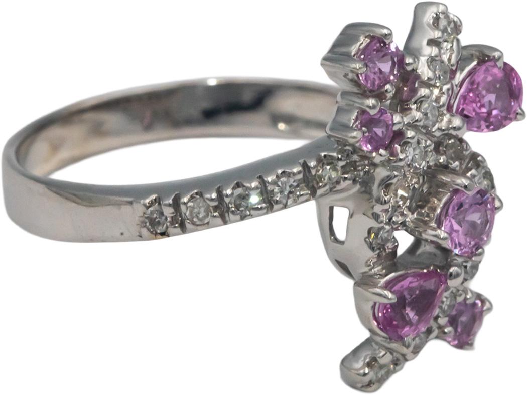 14k White Gold 0.72CT Diamond and Pink Sapphire Cocktail Ring Size 8.5