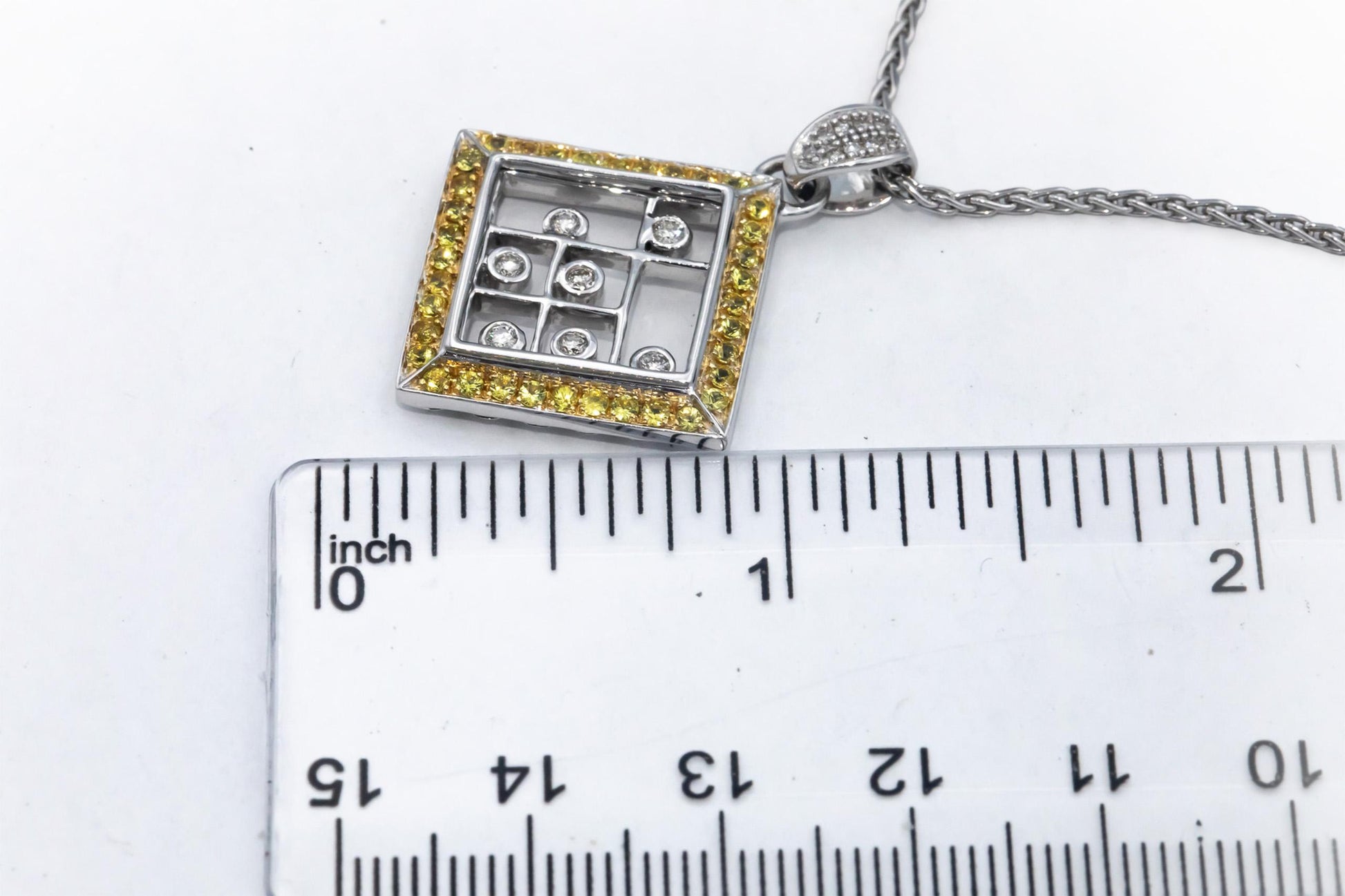 14k White and Yellow Gold Diamond and Yellow Sapphire Pendant Necklace 0.89CT