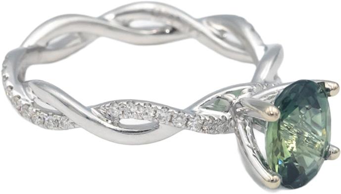 14k White Gold 1.83CT Diamond and Bi-Color Sapphire Ring Size 6