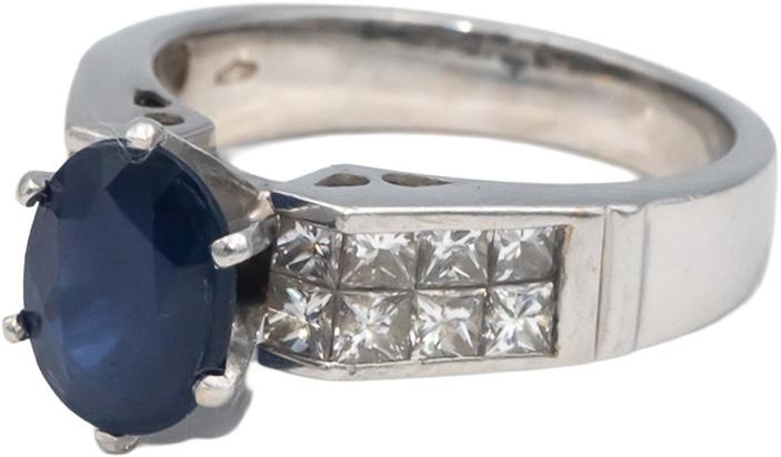 18k White Gold 3.01CT VS Princess Diamond and Oval Sapphire Ring Size 7