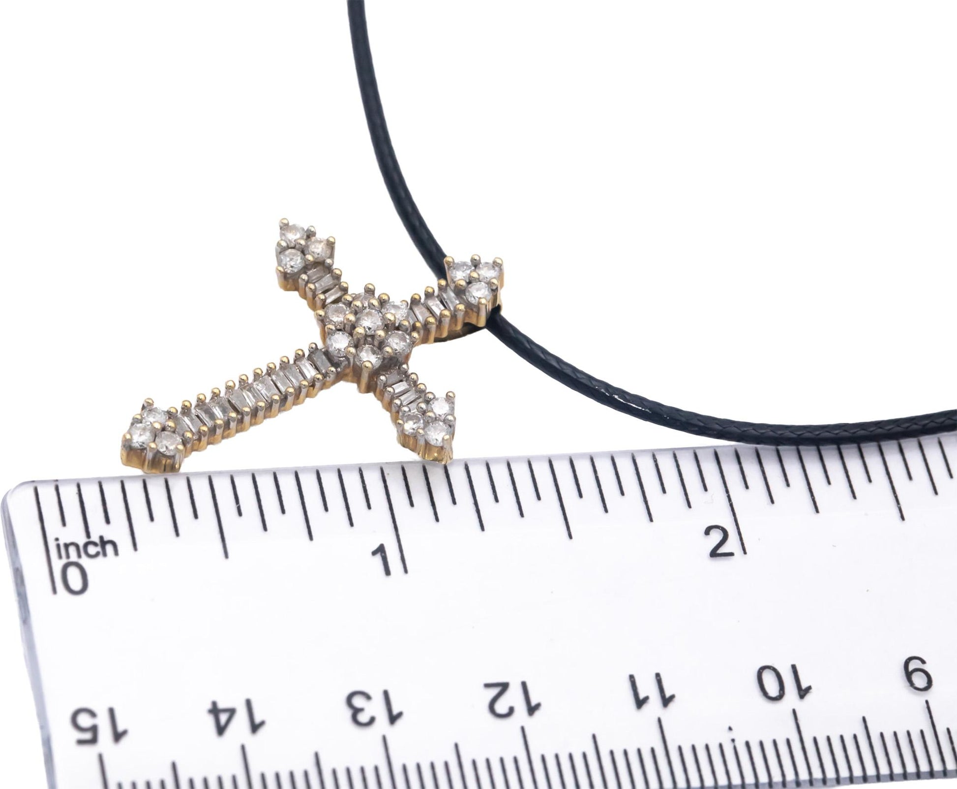 14k Yellow Gold 1.0CT Round Cut Diamond Cross Crucifix Pendant Necklace
