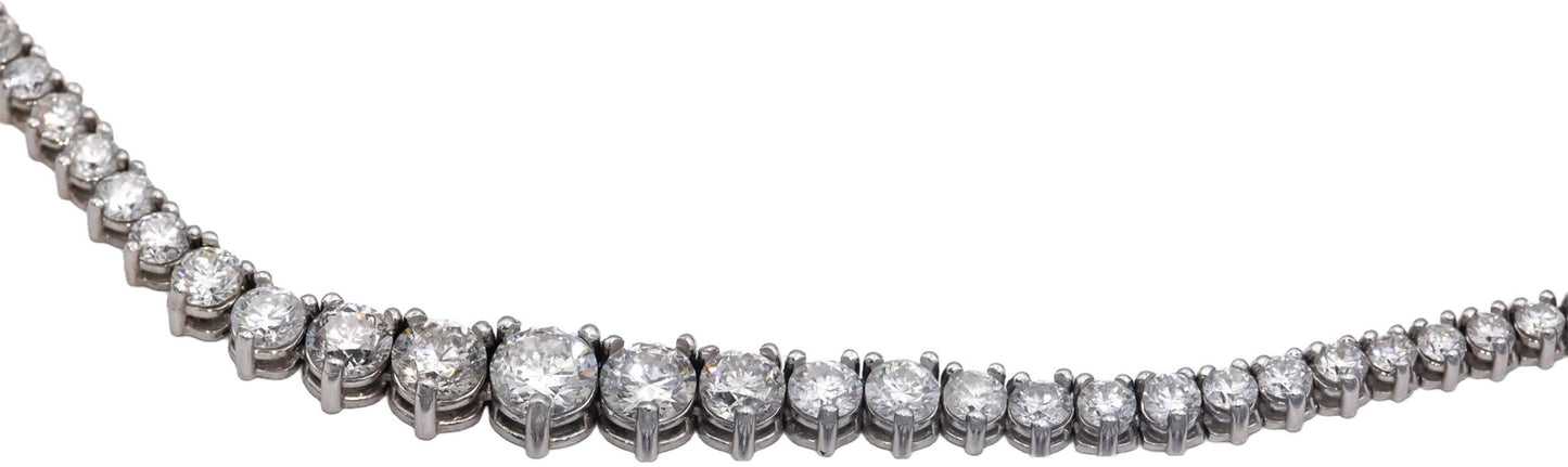14k White Gold Round Cut Diamond Graduated Riviera Necklace 11.85CT