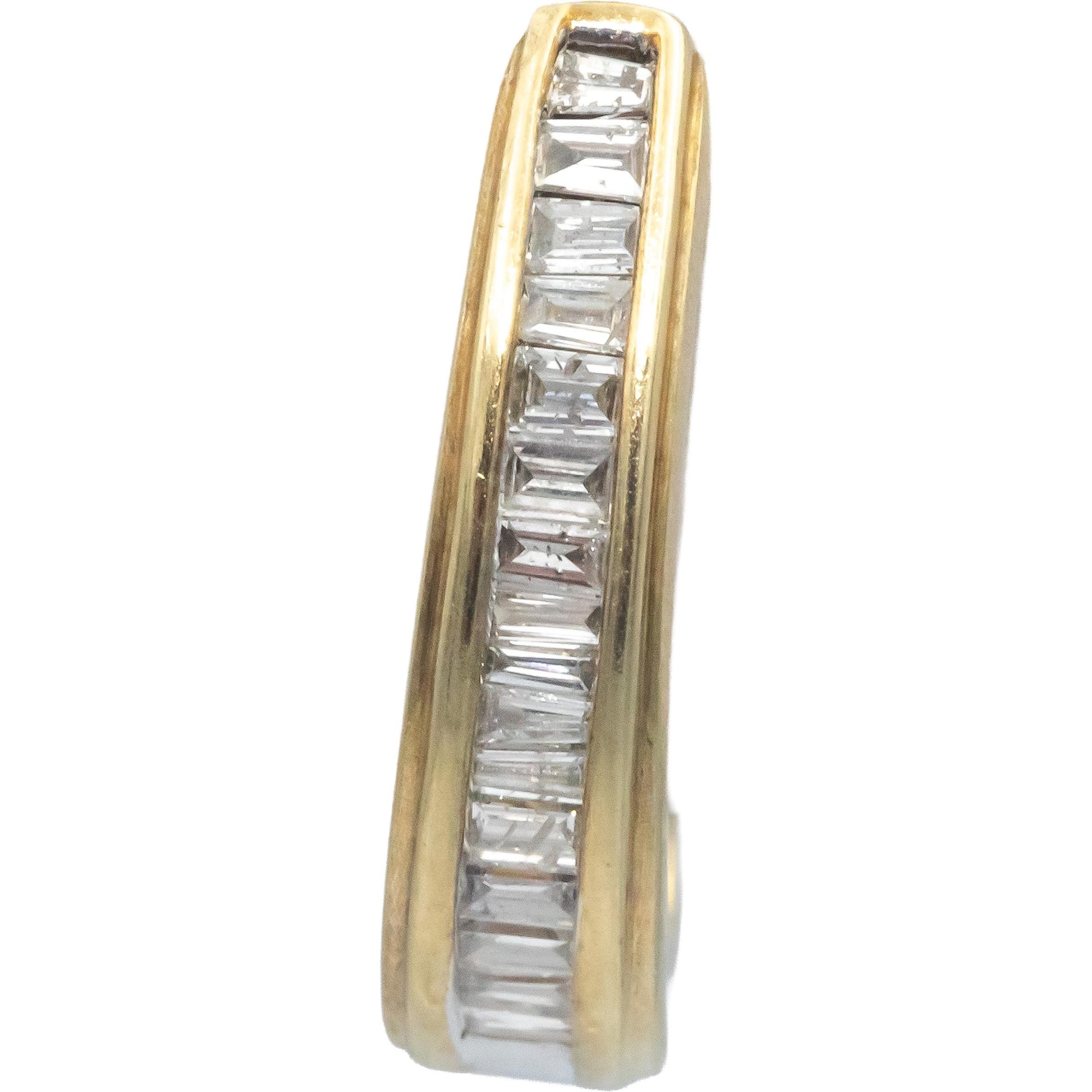 10k Yellow Gold 0.49CT Baguette Cut Diamond Curved Huggie Hoop Earrings