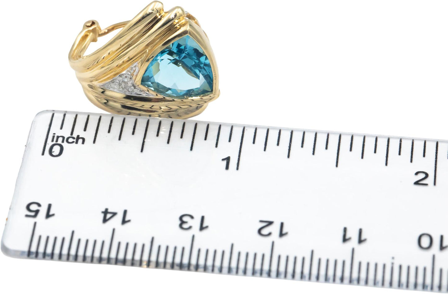 14k Yellow Gold 0.05CT Diamond and Blue Gemstone Curved Earrings