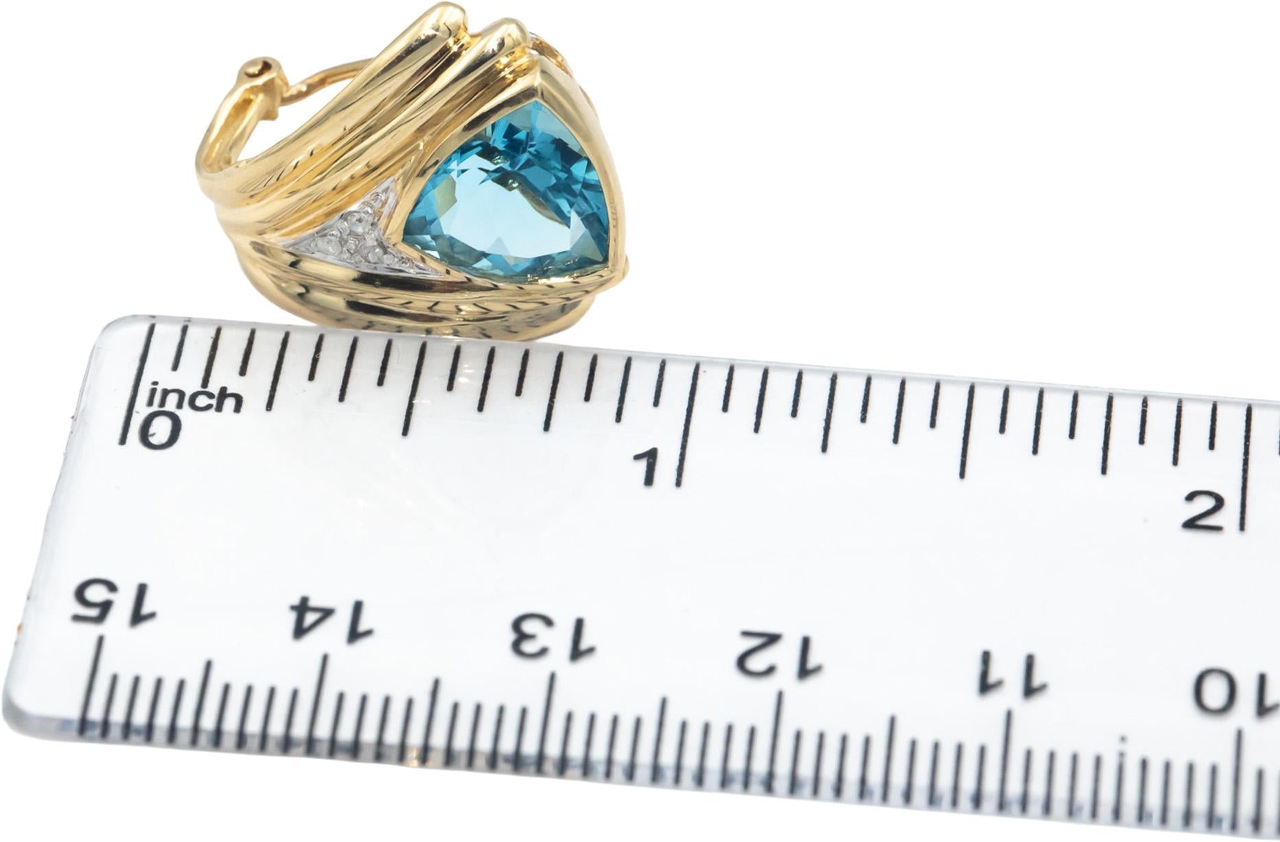 14k Yellow Gold 0.05CT Diamond and Blue Gemstone Curved Earrings