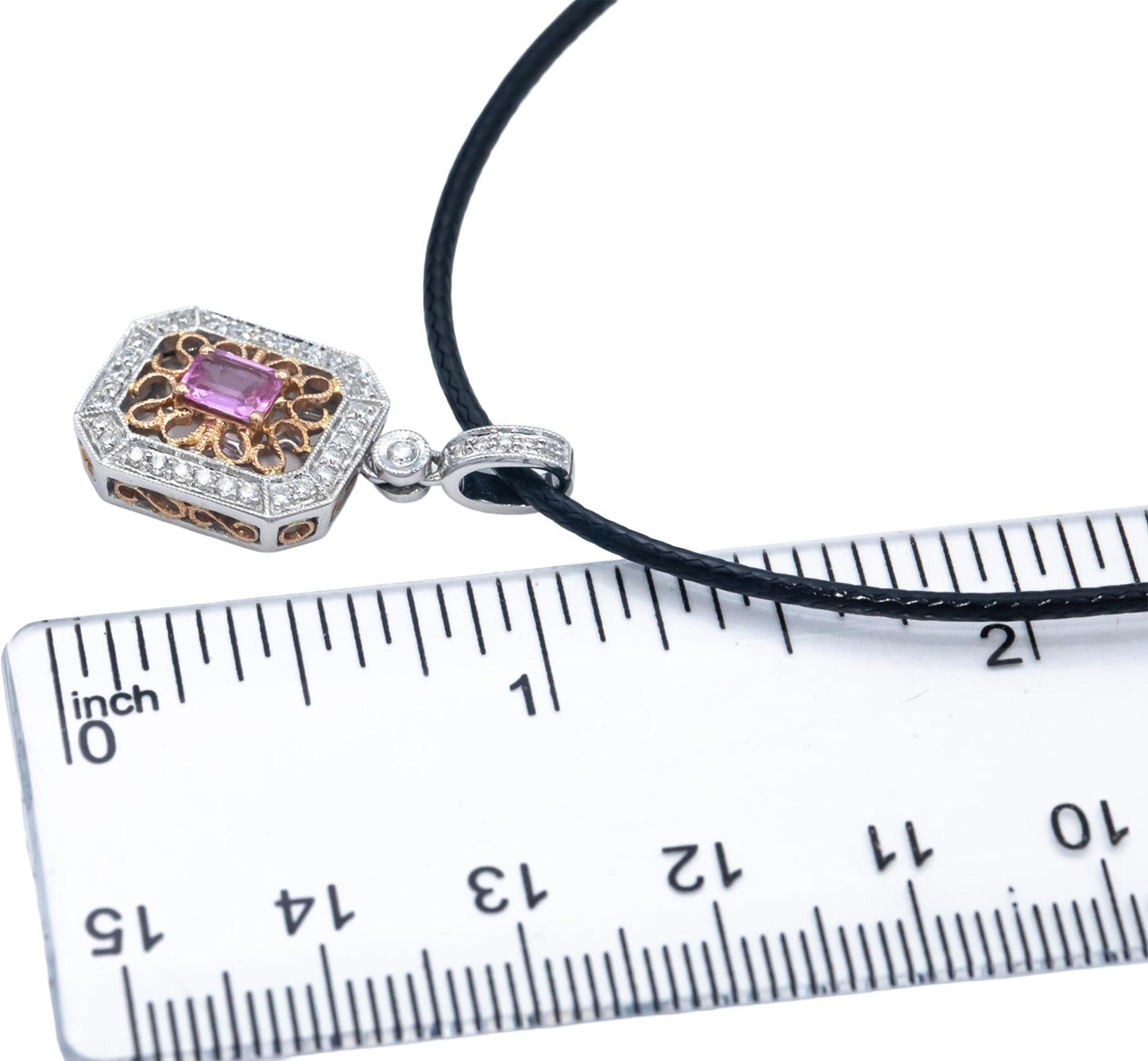 14k White and Rose Gold 0.60CT Diamond & Pink Sapphire Pendant Necklace