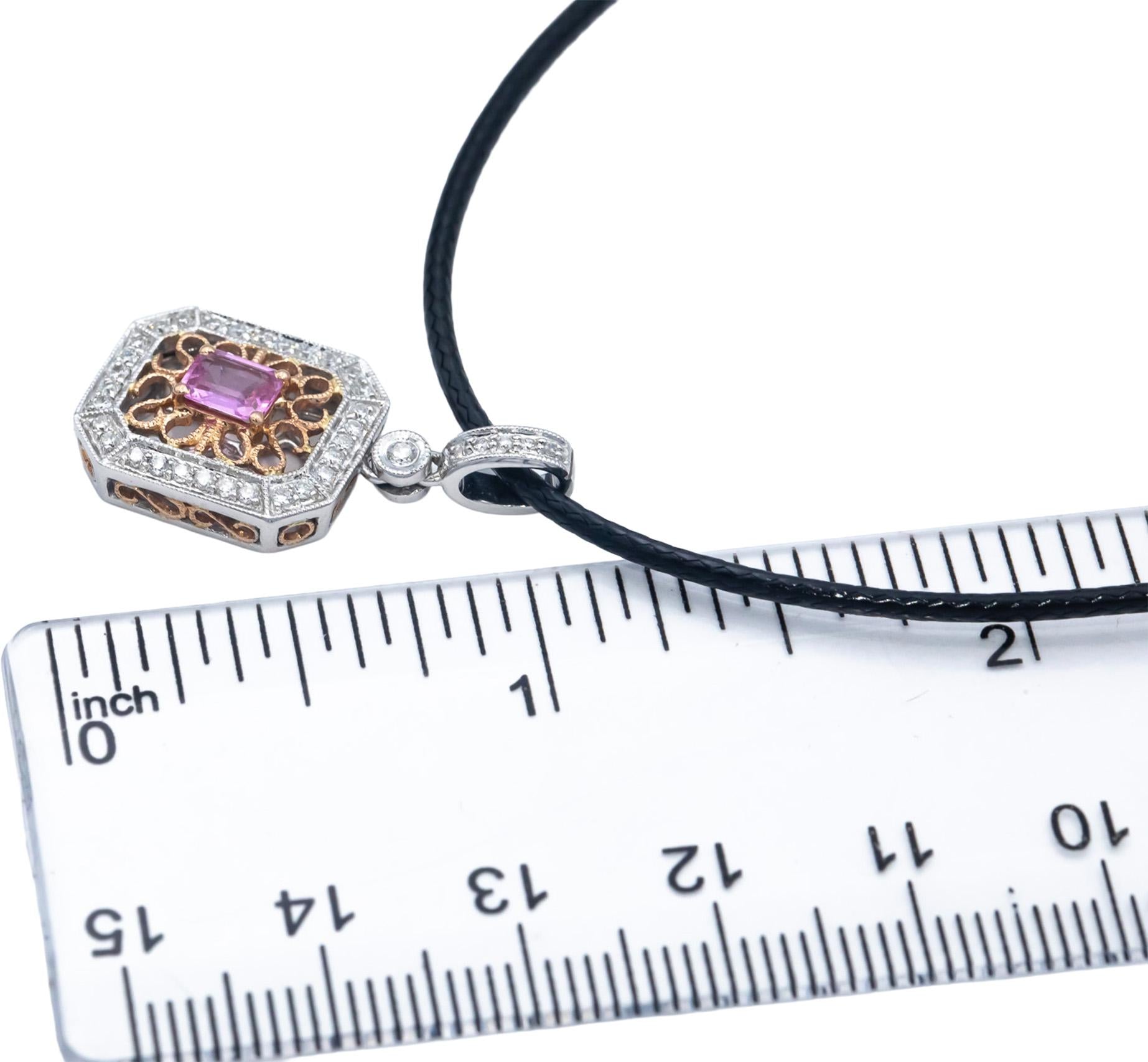 14k White and Rose Gold 0.60CT Diamond & Pink Sapphire Pendant Necklace