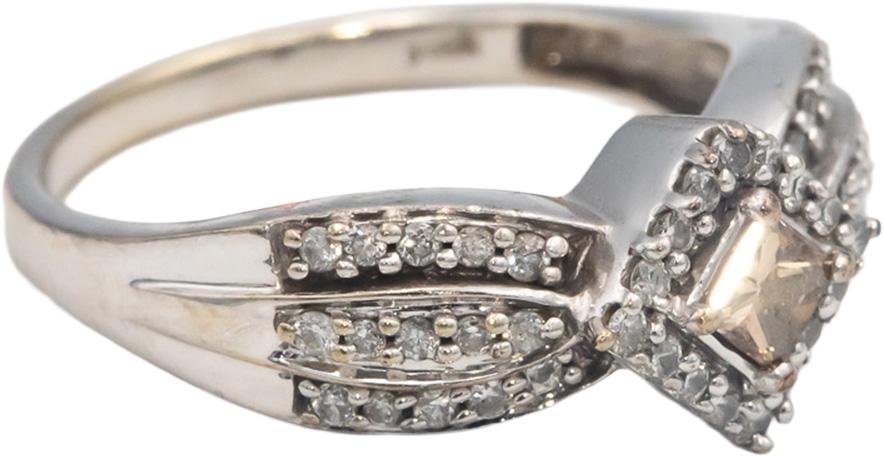 14k White Gold VS Diamond Cocktail Ring 0.80CT w/ .20CT Princess Center Size 7