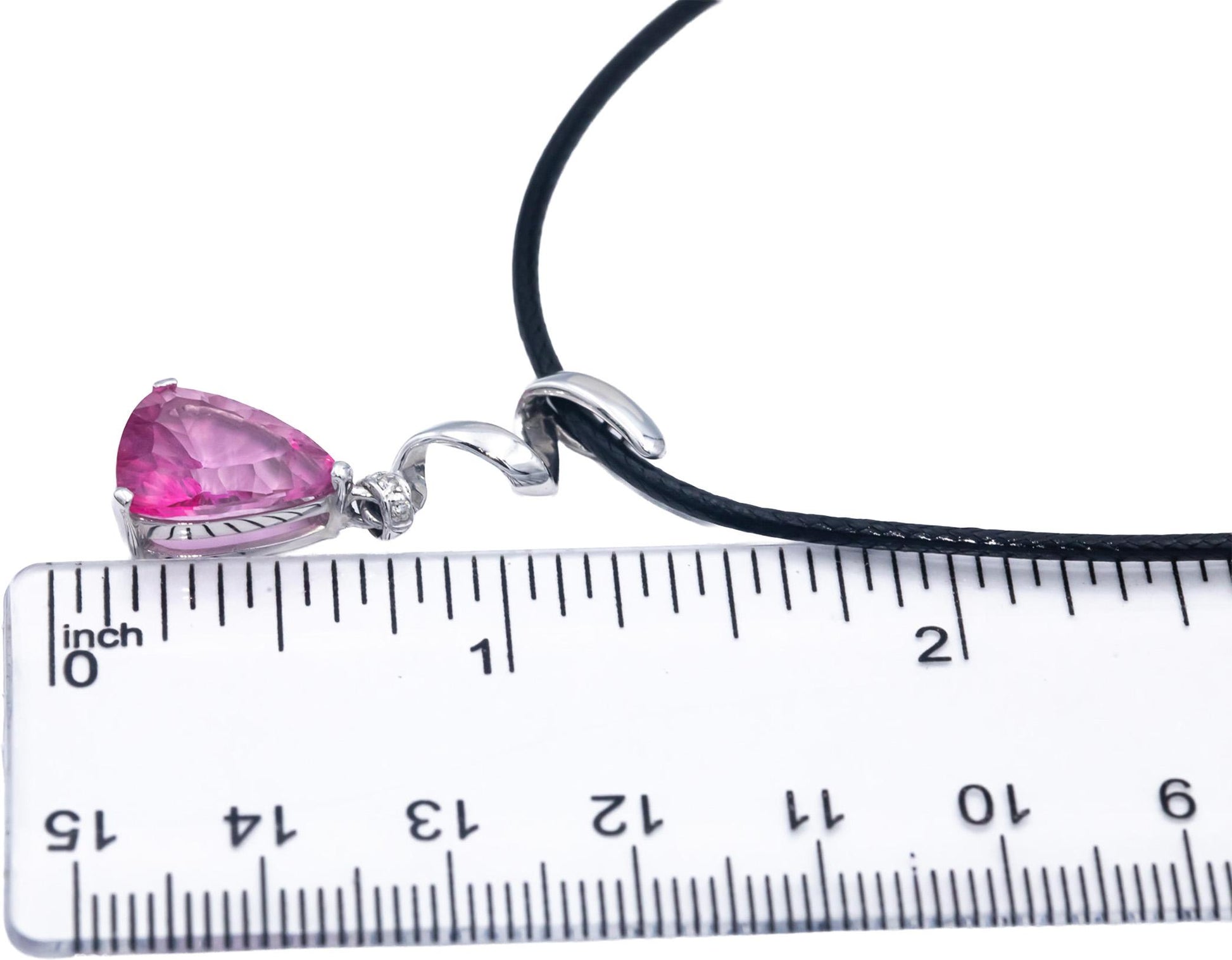 14k White Gold Synthetic Pink Sapphire Pendant Necklace w/ .02CT Diamond Accents
