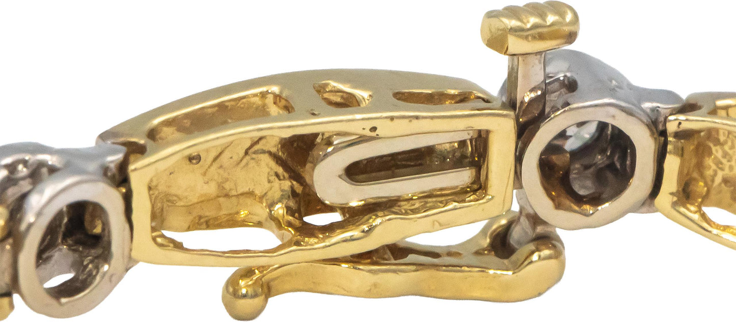 14k Yellow & White Gold 1.0CT Round Diamond & Onyx Fancy Link Bracelet