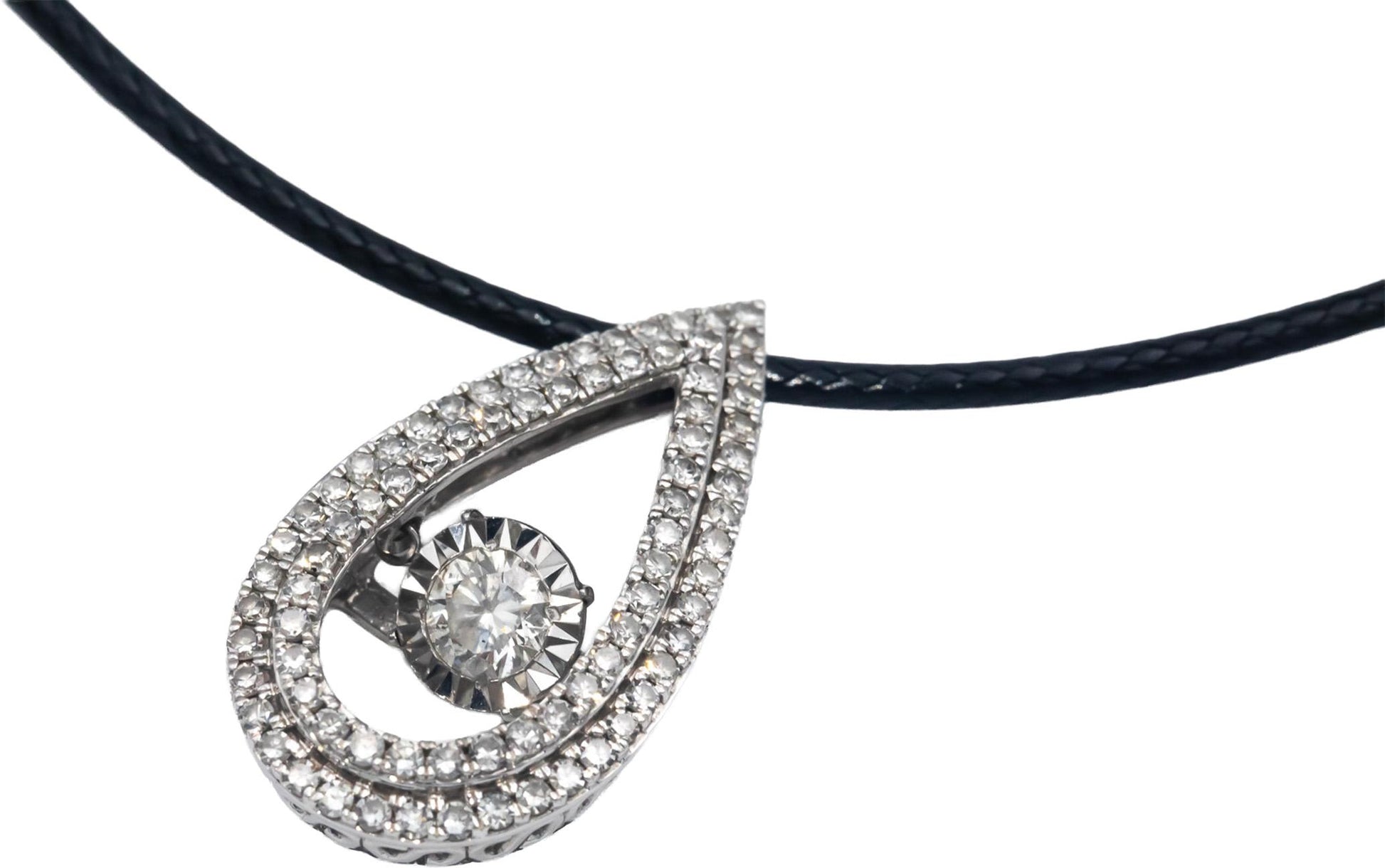 14k White Gold 1.0CT VS Diamond Pendant Necklace w/ 0.25CT Center