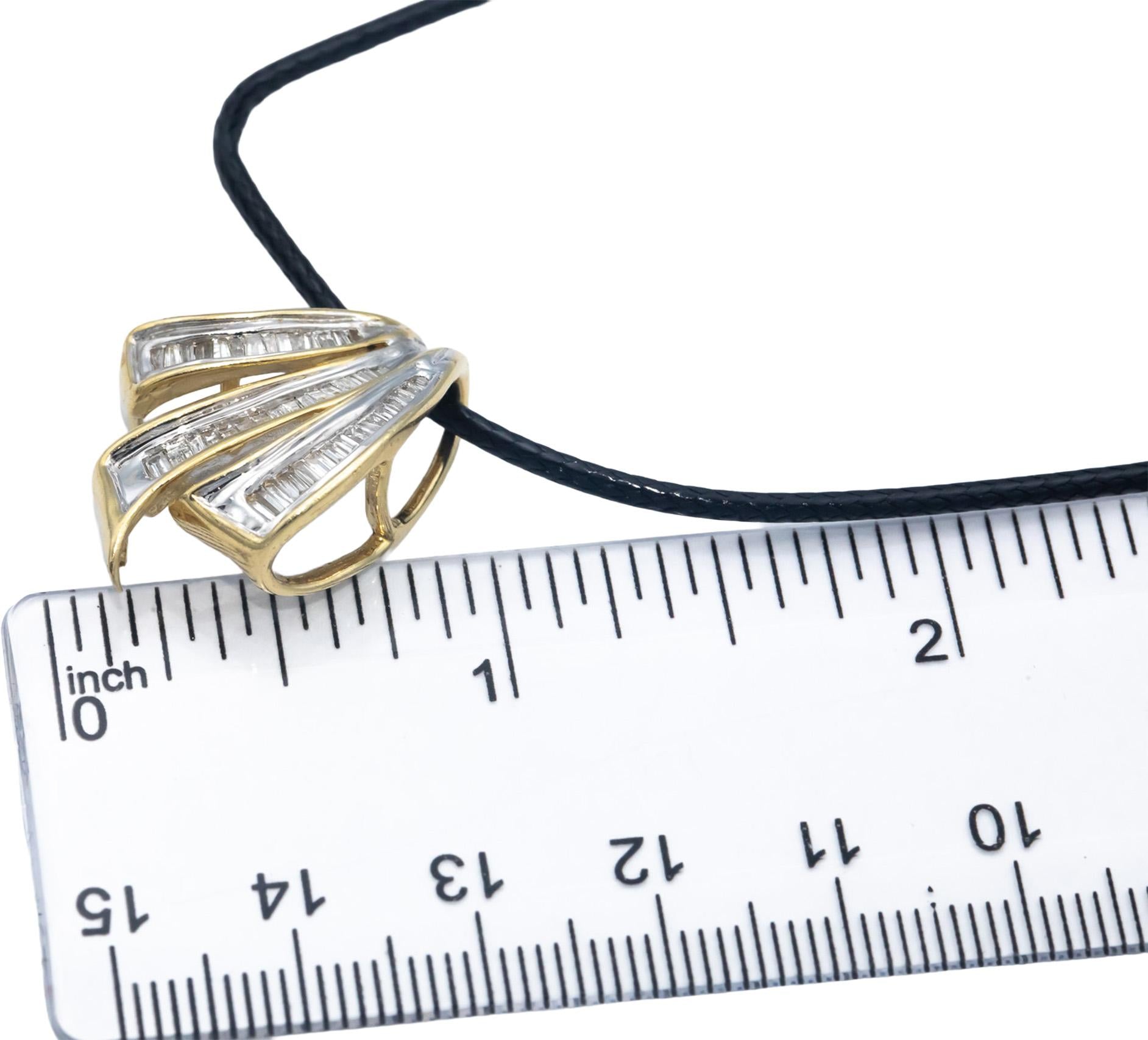 14k Yellow Gold 0.75CT Baguette Cut Diamond Slide Pendant Necklace