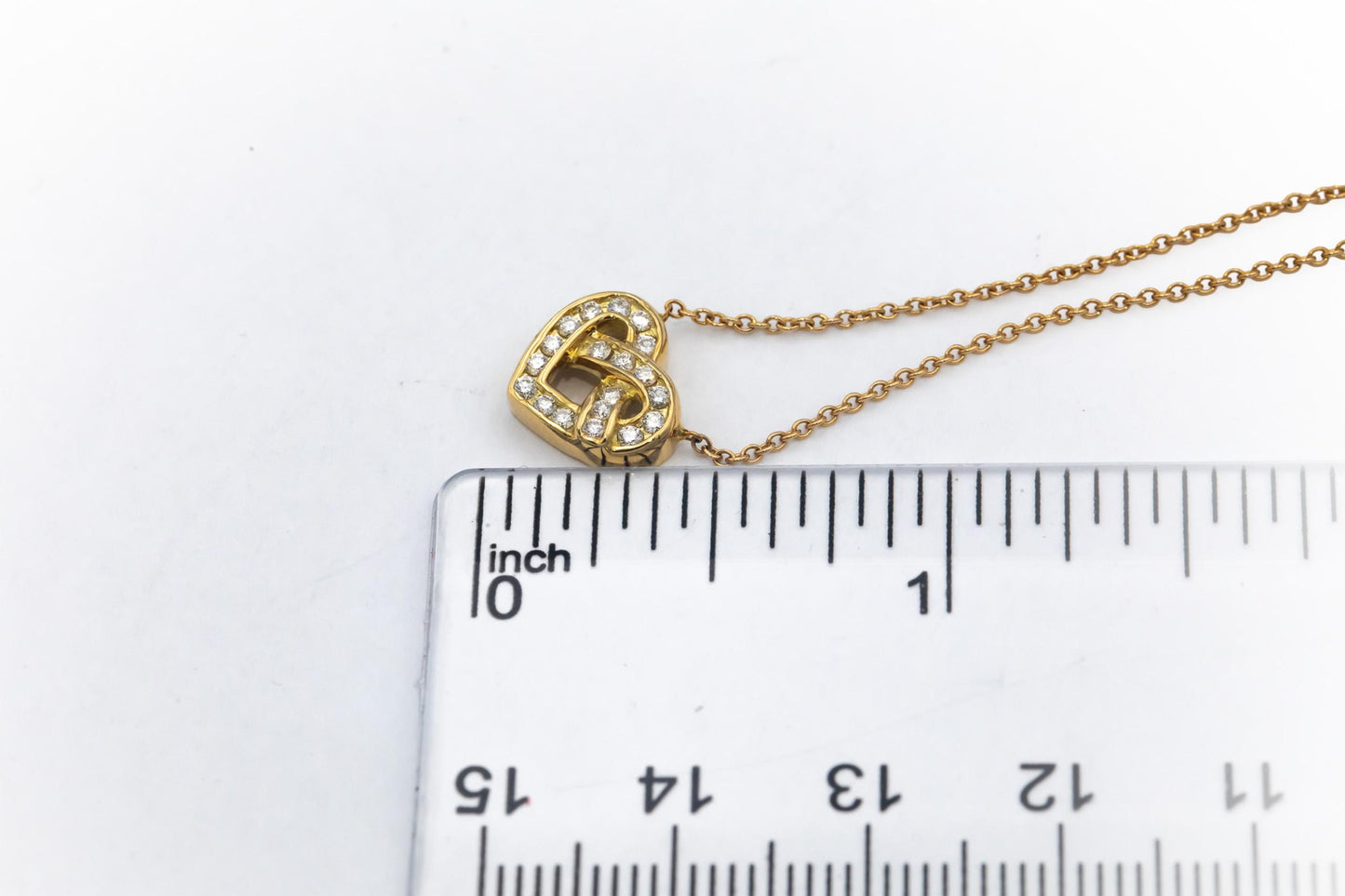 TIFFANY & CO. 18k Yellow Gold VS Diamond Heart Knot Necklace w/ Box 0.30CT