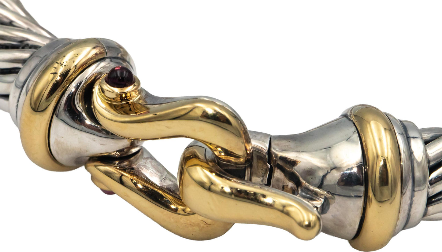 DAVID YURMAN 18k Gold Sterling Silver Gemstone 10mm Buckle Bracelet $2250 Retail