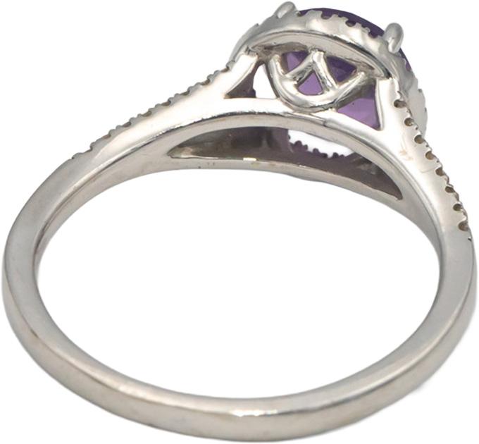 14k White Gold 1.35CT VS Amethyst & Diamond Halo Ring Size 6