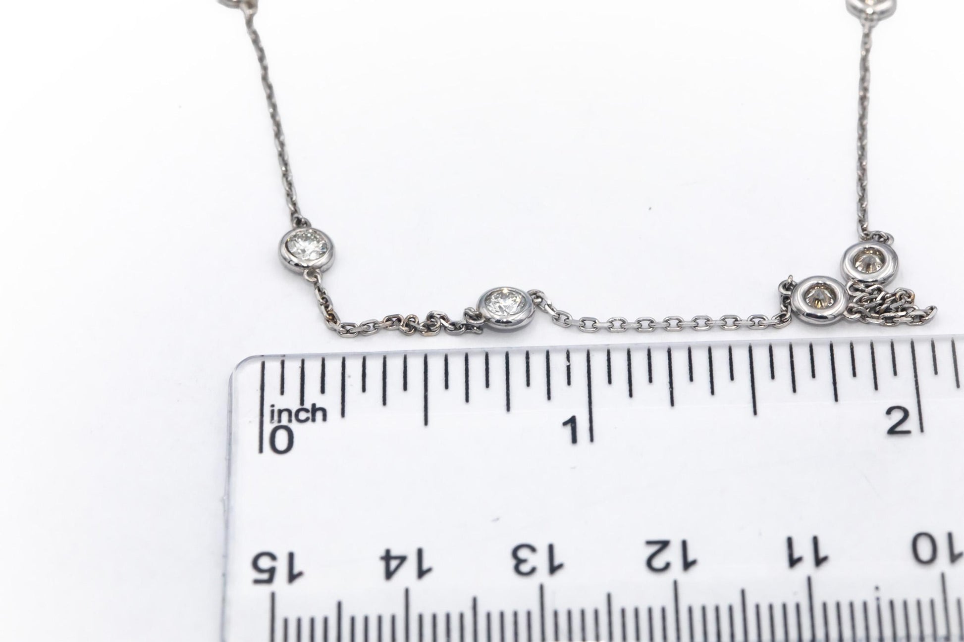 14k White Gold 1.19CT VS Round Cut Diamond By The Yard 16" Long Chain Necklace