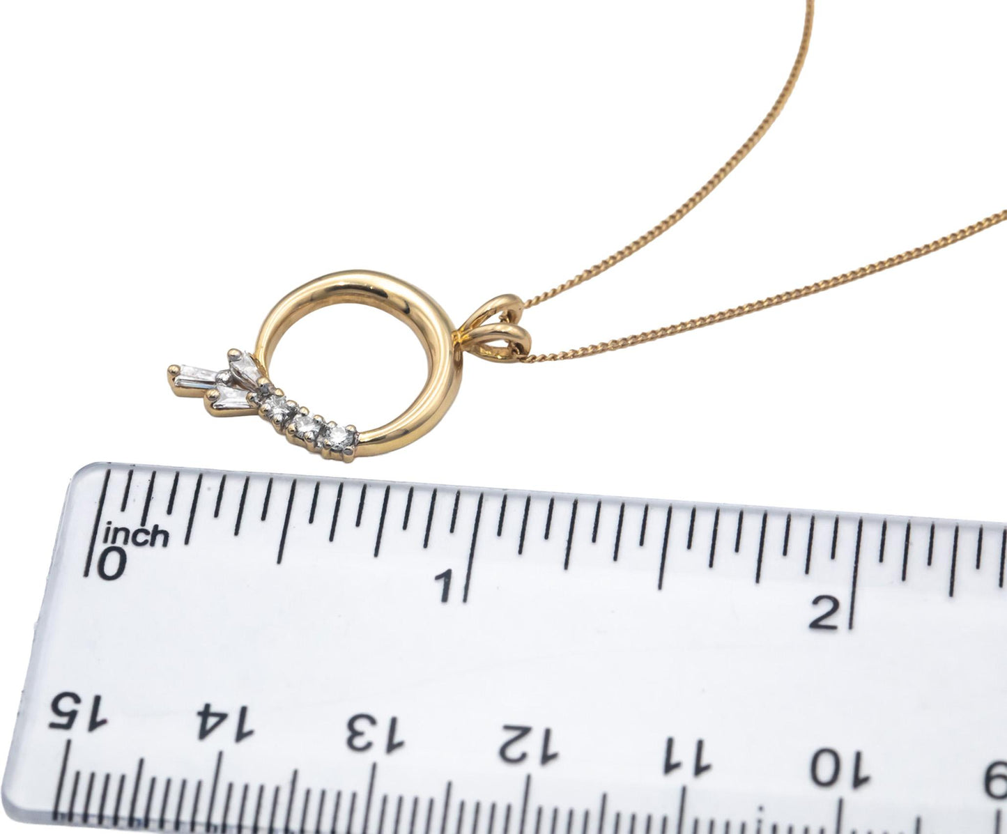 14k Yellow Gold 0.15CT VS Round and Baguette Cut Diamond Pendant Necklace Chain