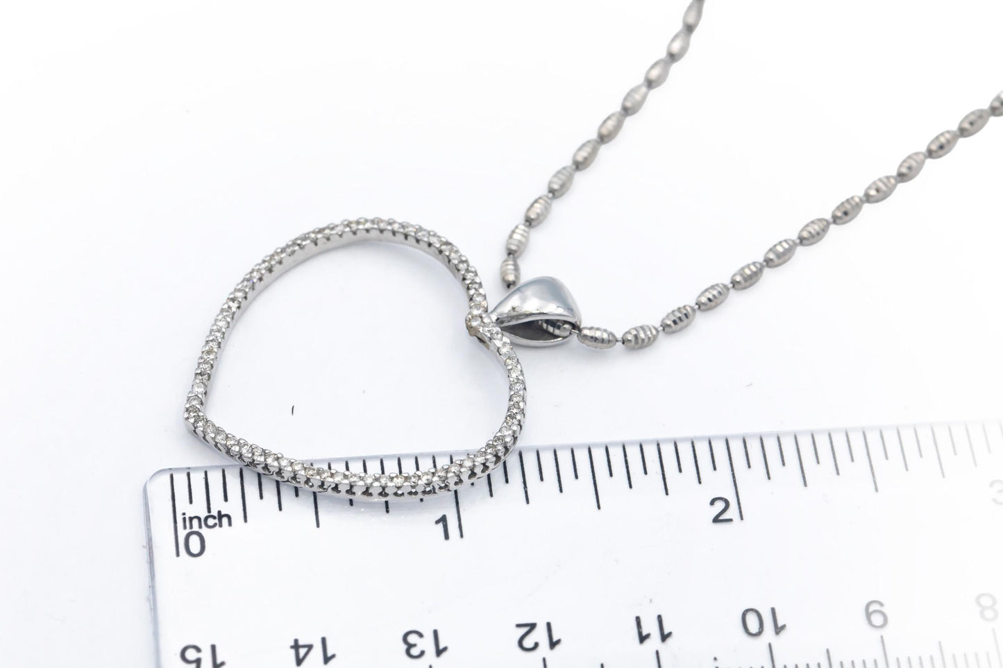 Italy 14k White Gold Round Diamond Open Heart Pendant Necklace 0.70CT