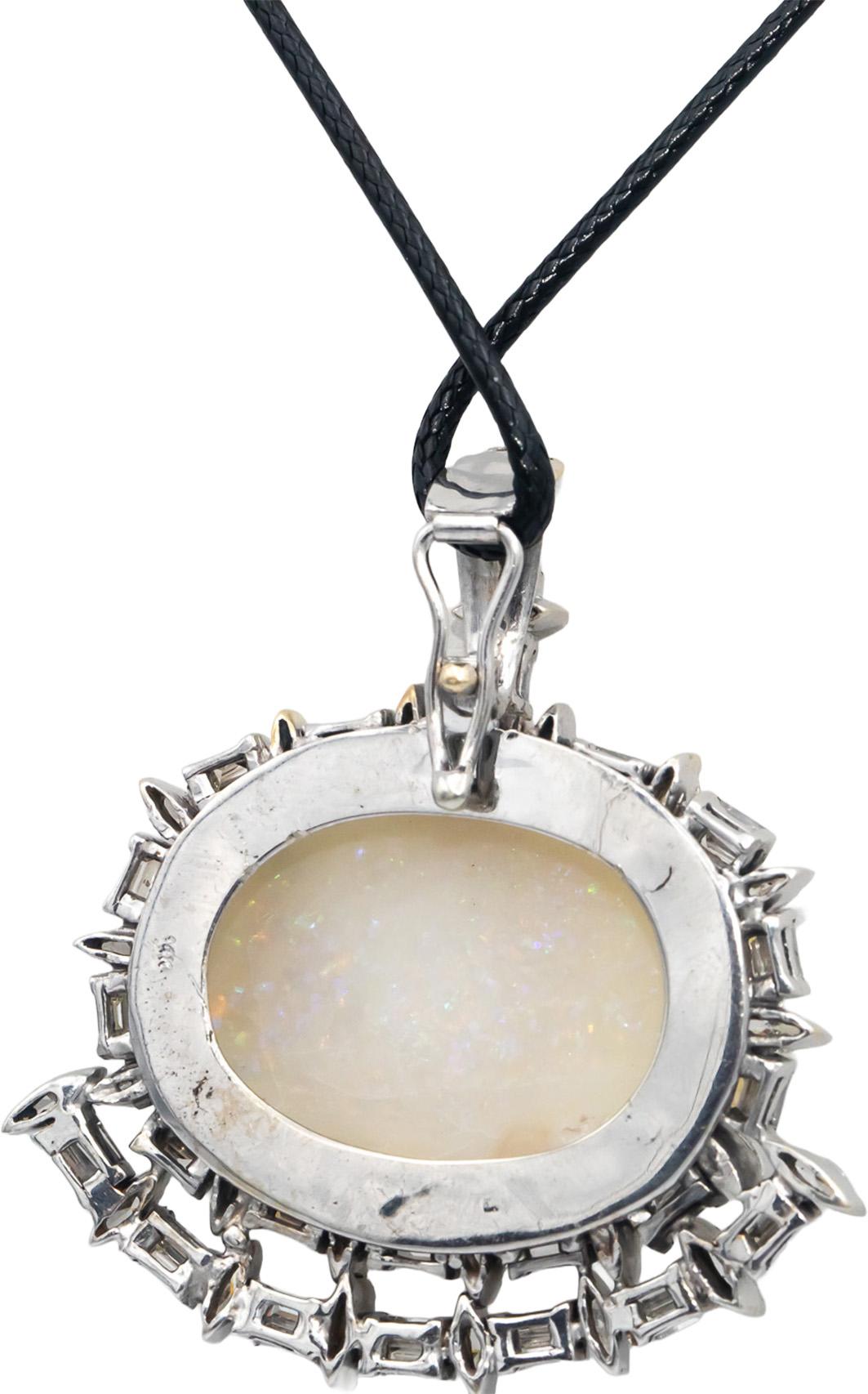 Vintage Antique Diamond and Opal 14k White Gold Pendant Necklace 29.07CT