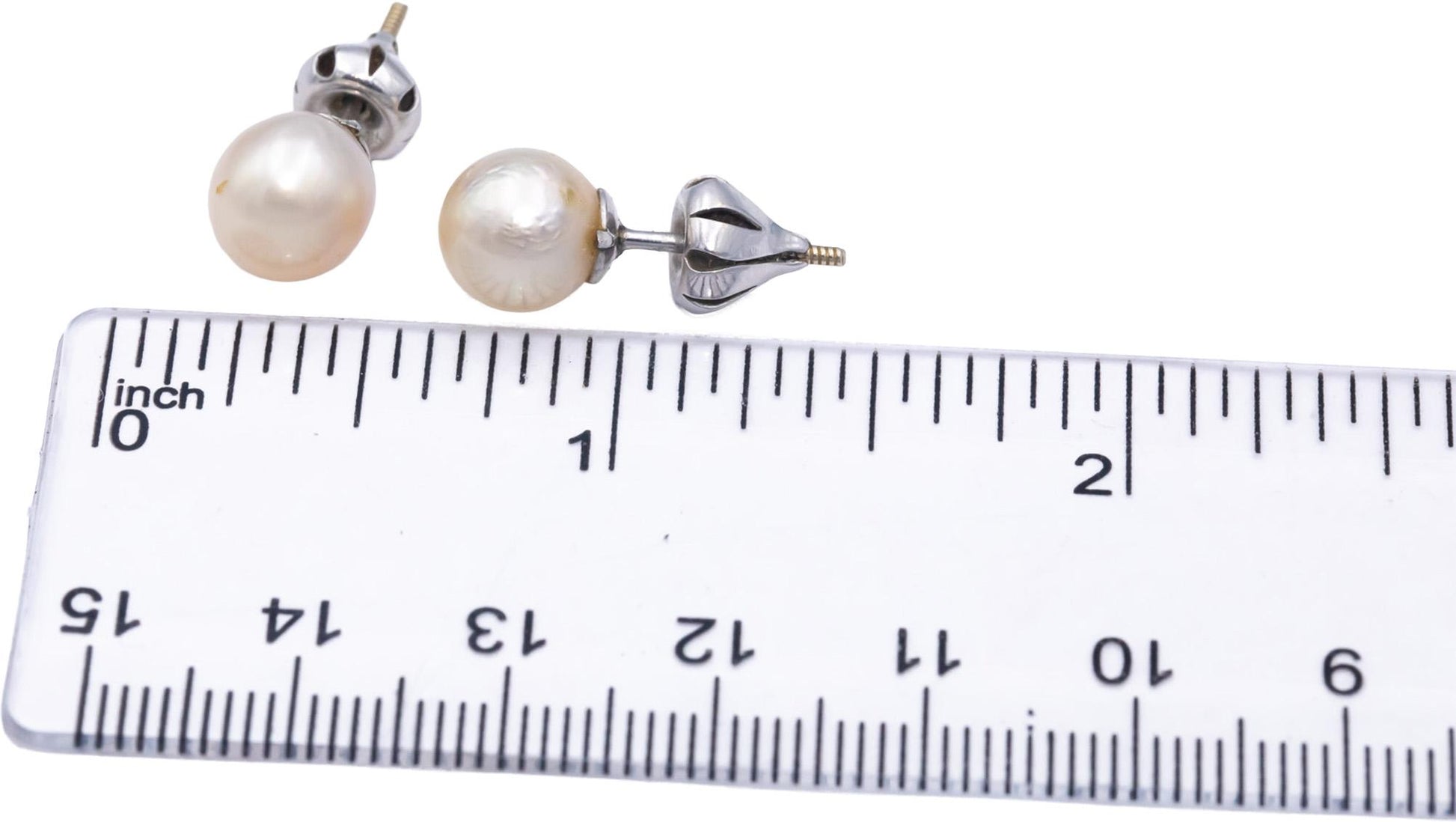 Antique 10k White Gold Jewelry 8.5mm Pearl Stud Earrings w/ Custom Backs