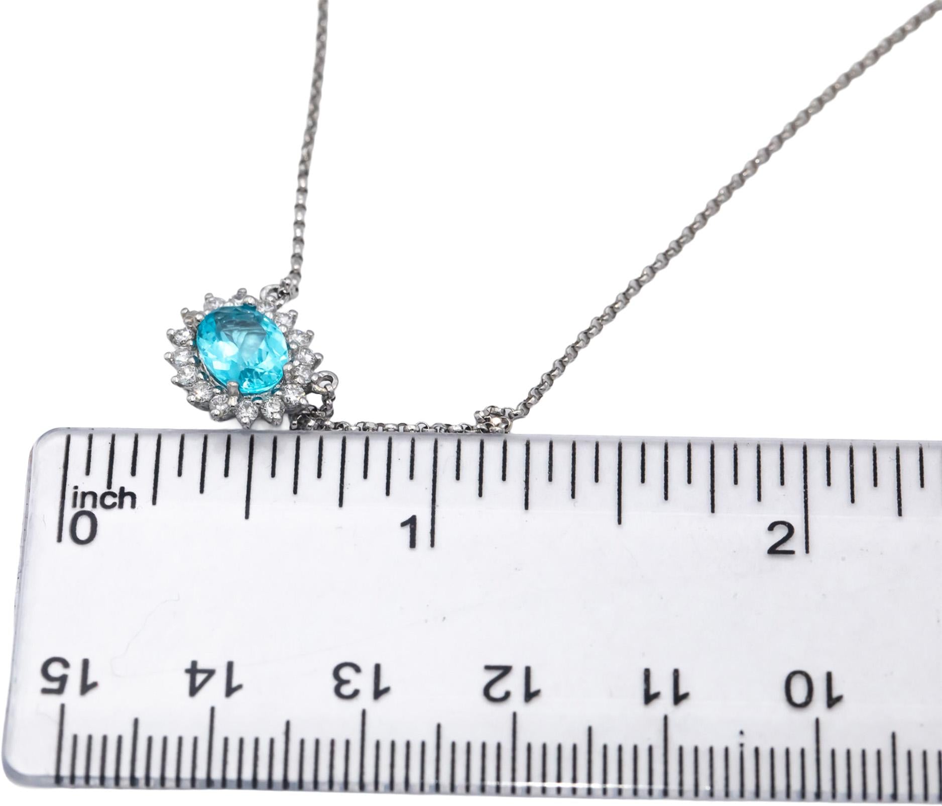 Diamond and Synthetic Blue Stone 18k White Gold Halo Pendant Necklace 0.25CT