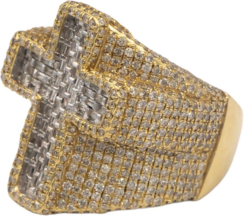 14k Gold Baguette & Round Diamond Iced Out Cross Crucifix Ring 3.0CT Size 10.5