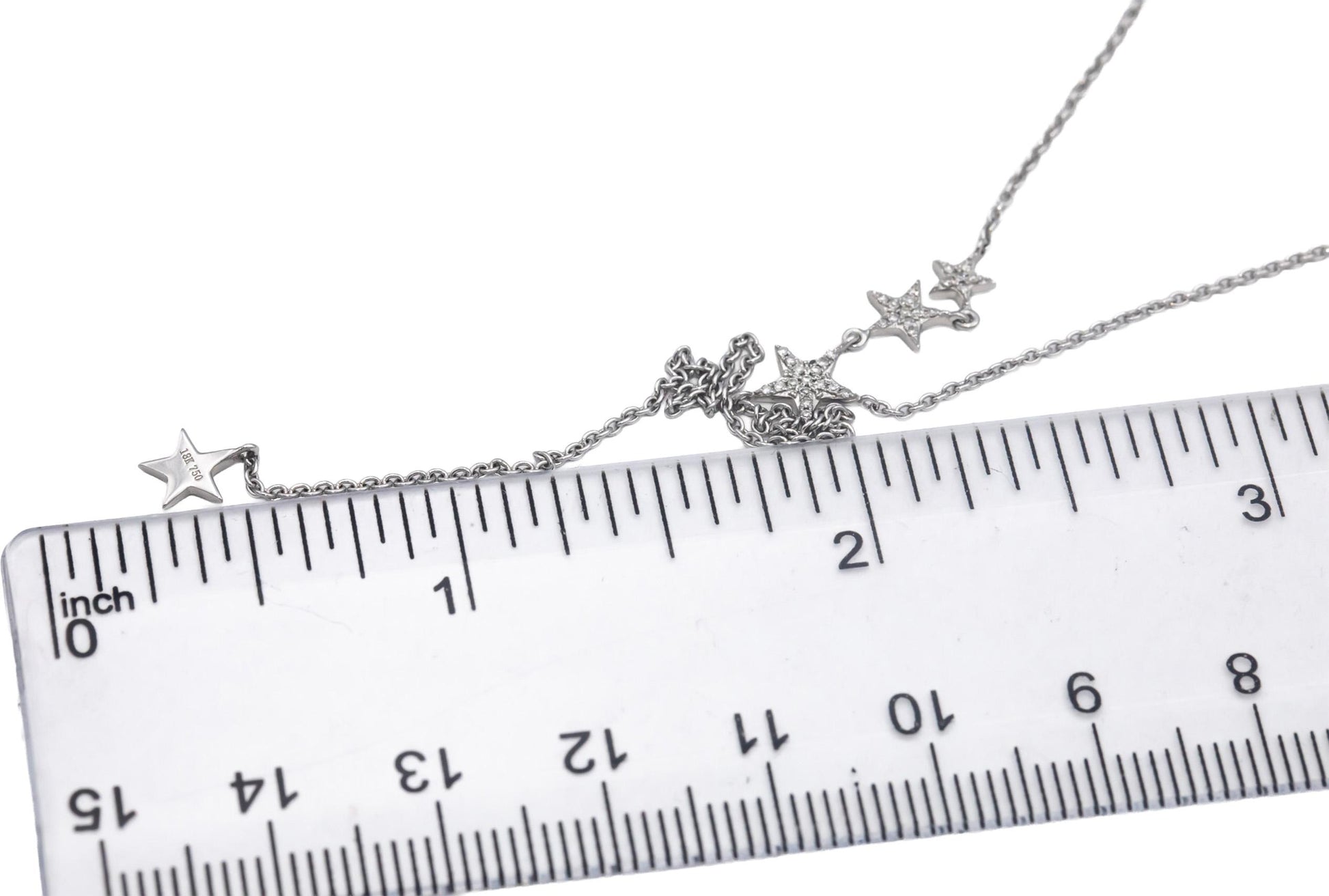 18k White Gold 0.10CT VS Round Cut Diamond Star Necklace w/ Adjustable Clasp