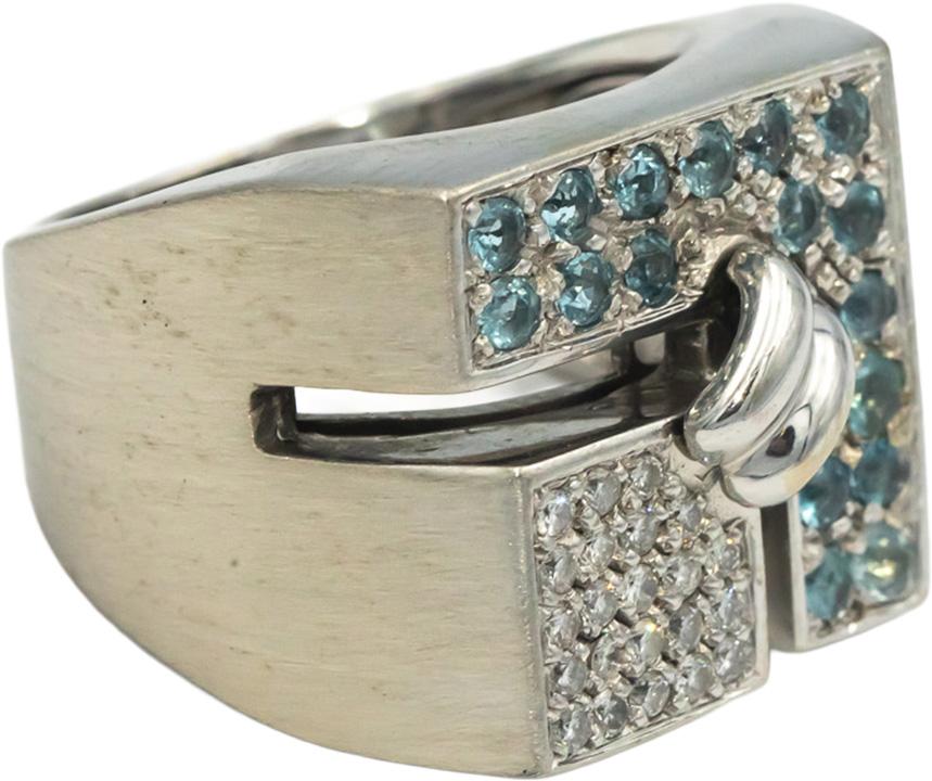 Diamond and Aquamarine 18k White Gold Abstract Cluster Ring 0.85CT Size 7