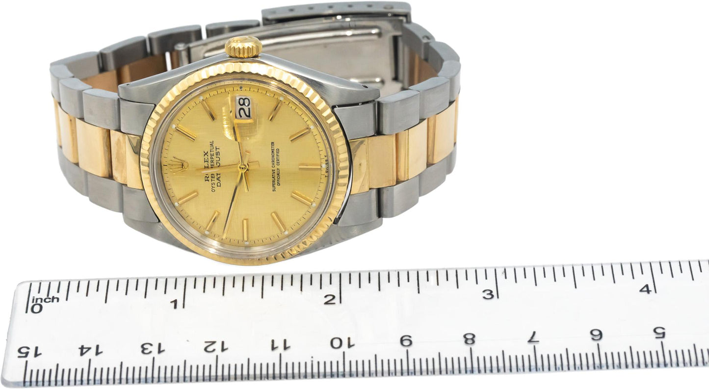 ROLEX 18k Gold Stainless Steel Datejust 1601 Custom Bracelet Automatic Watch