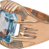 Vintage Antique Blue Topaz 10k Rose Gold Solitaire Cocktail Ring Size 6.5