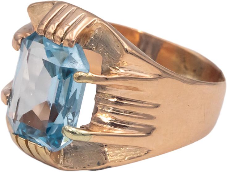 Vintage Antique Blue Topaz 10k Rose Gold Solitaire Cocktail Ring Size 6.5