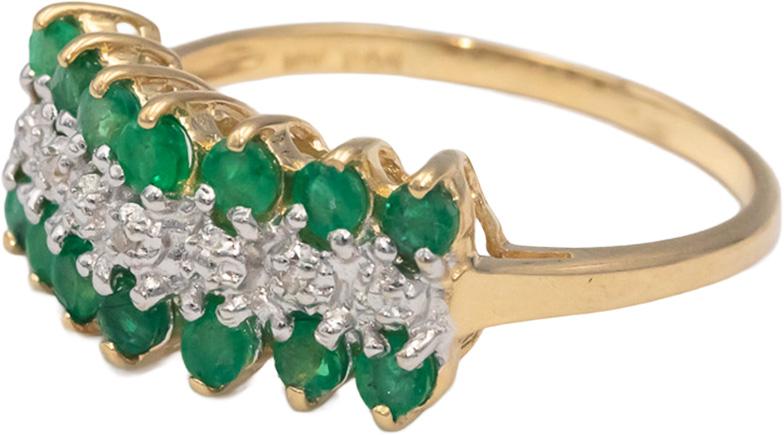 Emerald 10k Yellow & White Gold Band Ring 0.50CT Size 8 w/ Diamond Accents