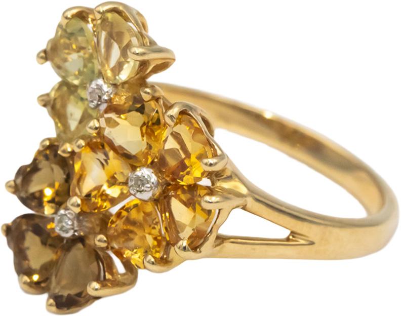 10k Yellow Gold Assorted Gemstone Flower Ring 2.50CT Size 7 w/ Diamond Accents