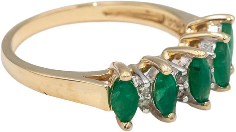 Round Diamond & Marquise Emerald 14k Yellow Gold Band Ring 0.60CT Size 7