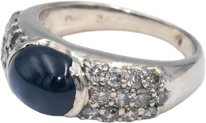 Platinum Round VS Diamond & Cabochon Sapphire Cluster Band Ring 4.31CT Size 6.25
